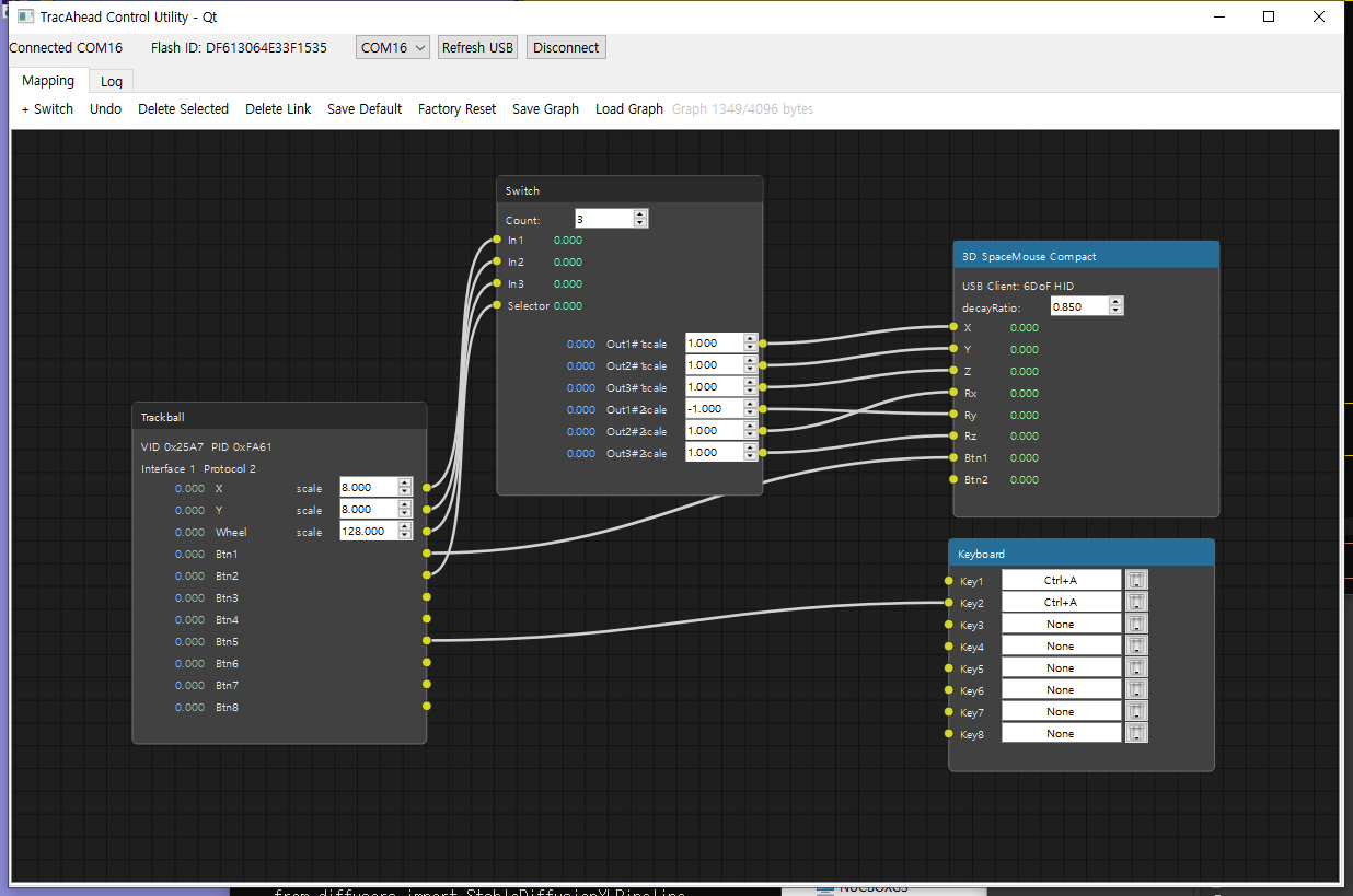 TracAheadControl Mapping tab - visual graph editor for axis mapping